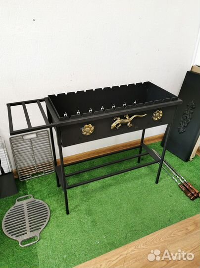 Мангал разборный 3 мм усиленный бортами + полка +