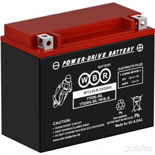 Мото Аккумулятор WBR MT12-20-B (ytx20l-BS,tx20hl-B