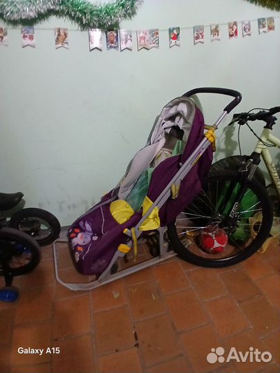 Детские санки коляска с колесами бу