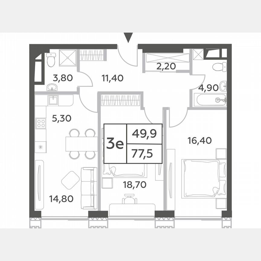 2-к. квартира, 78,6 м², 33/54 эт.