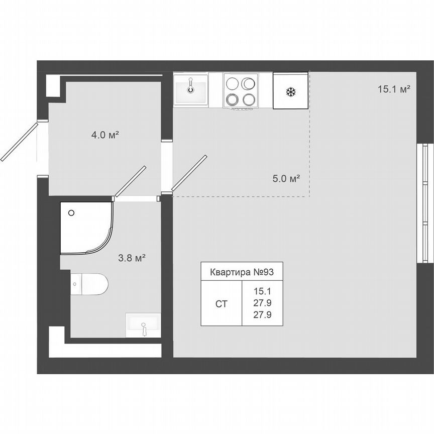 Квартира-студия, 27,9 м², 1/4 эт.