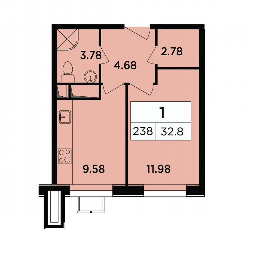 1-к. апартаменты, 32,8 м², 11/18 эт.
