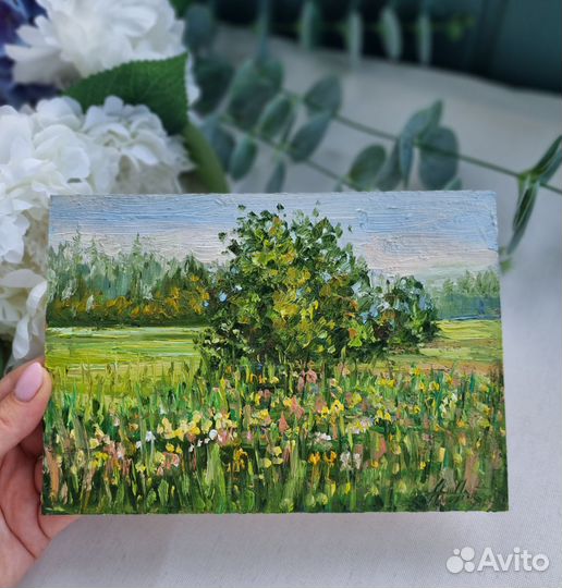 Картина маслом летний пейзаж этюд природа лето