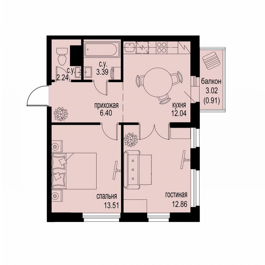 2-к. квартира, 51,4 м², 11/12 эт.