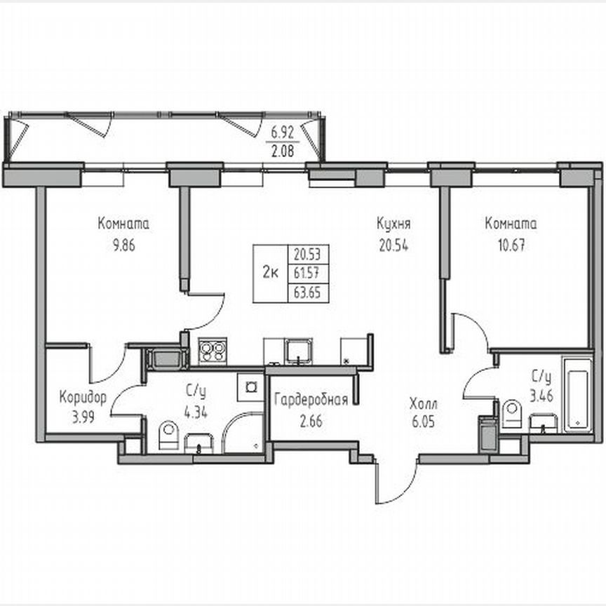 2-к. квартира, 63,7 м², 4/23 эт.