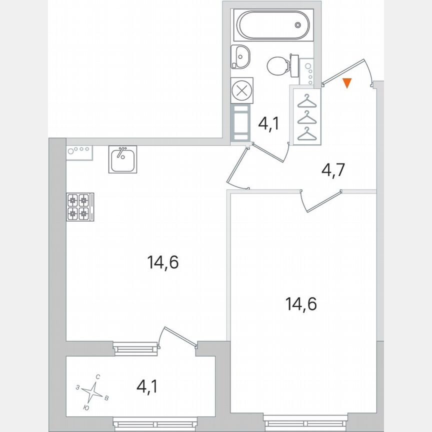 1-к. квартира, 40,1 м², 2/4 эт.