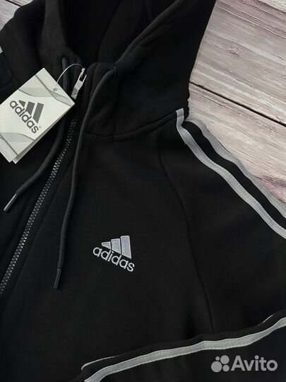 Спортивный костюм Adidas на флисе черный мужской