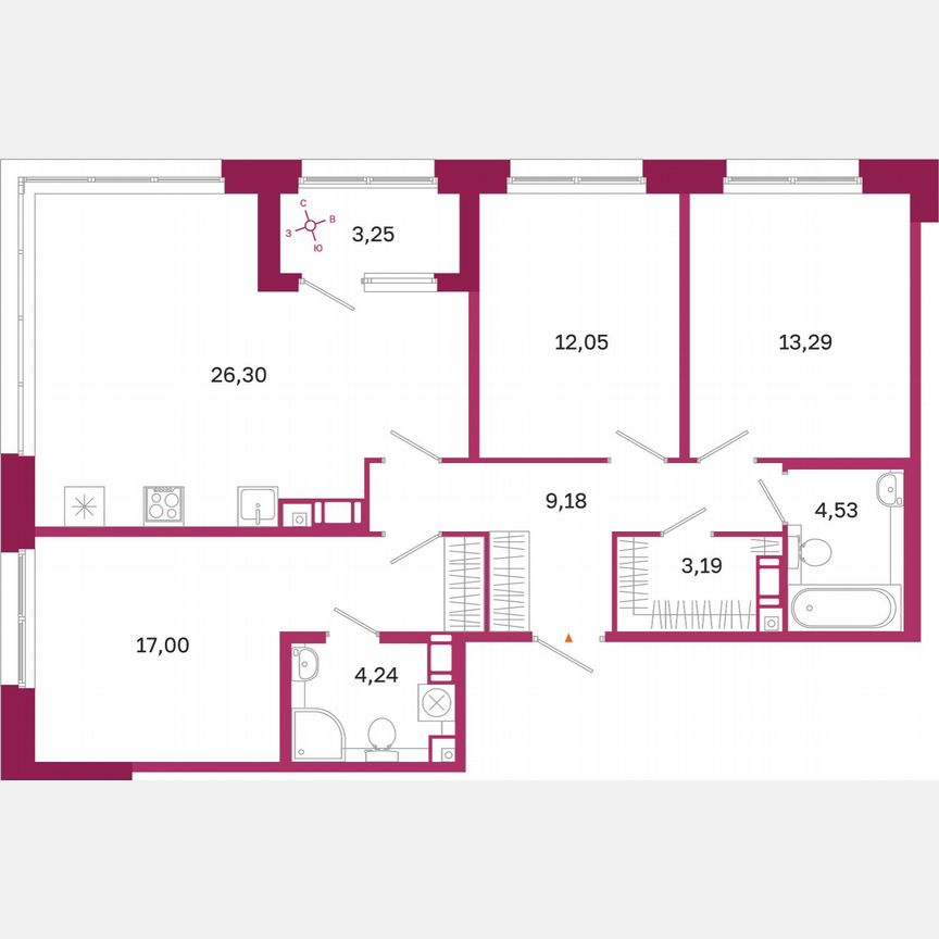 3-к. квартира, 91,4 м², 3/10 эт.