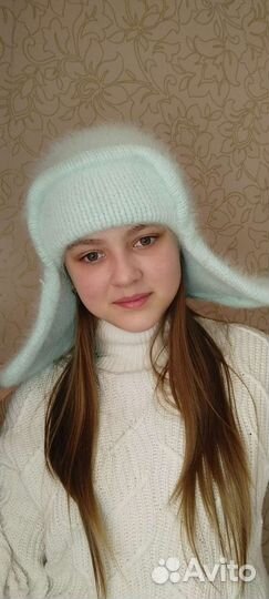 Шапка ушанка женская вязаная