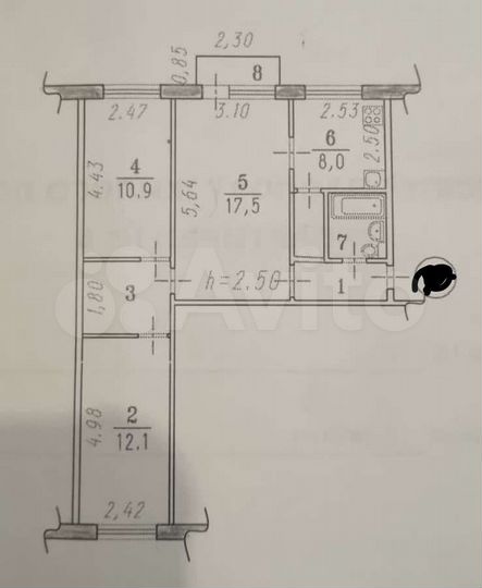 3-к. квартира, 58,6 м², 2/5 эт.