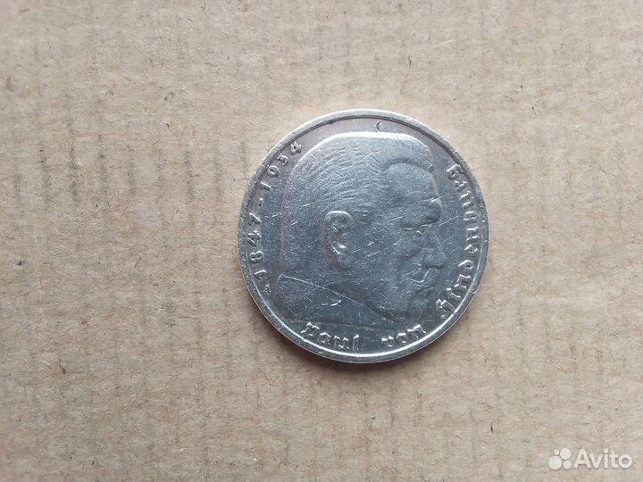 Монета серебро 5марок 1935 г