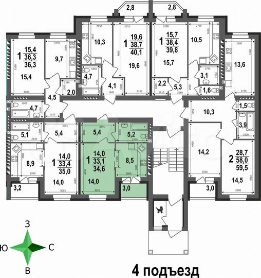 1-к. квартира, 34,6 м², 4/5 эт.