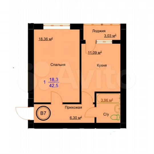 1-к. квартира, 43 м², 8/8 эт.