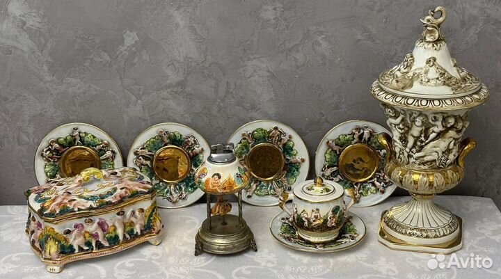 Зажигалка,шкатулка,сервиз,ваза Capodimonte Italia