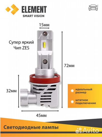 Светодиодные лампы M3 цоколь H11 4500lm (2шт)