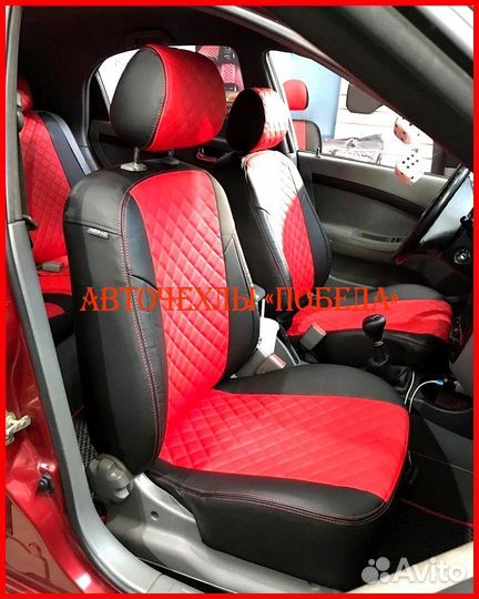 Чехлы Chevrolet Lacetti из экокожи чёрно-красные