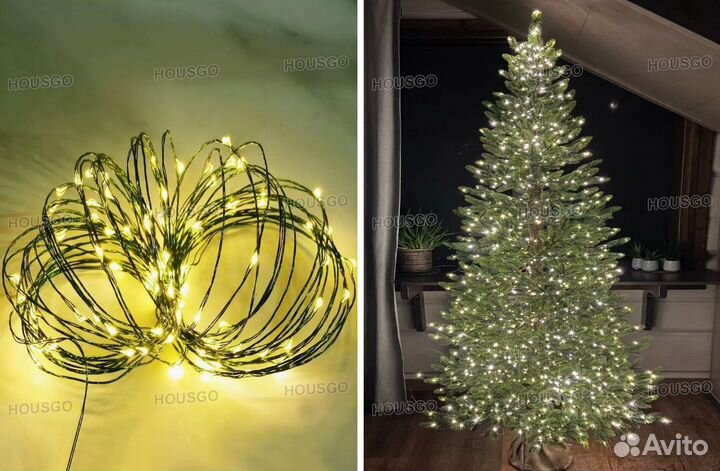 Гирлянда роса теплый белый 200м housgo holiday