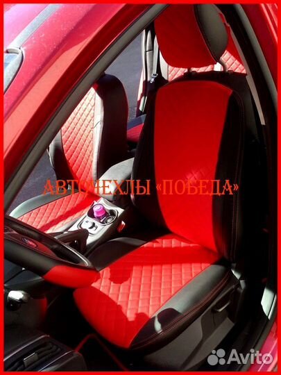 Чехлы Ford Focus 3 из экокожи чёрно-красные Ромб