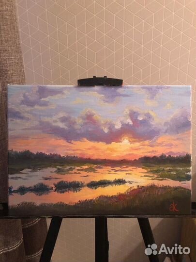 Картина холст масло пейзаж закат