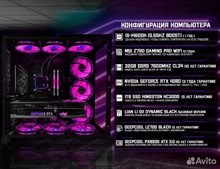 Игровой пк 14600K/ RTX 4080/ 32Gb DDR5 7600 MHz