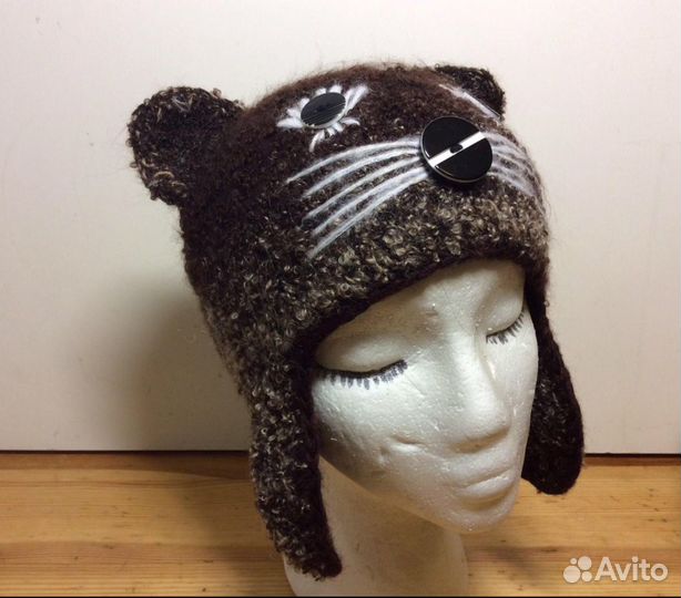 Шоколадный котик шапочка на осень и зиму,53-55,306