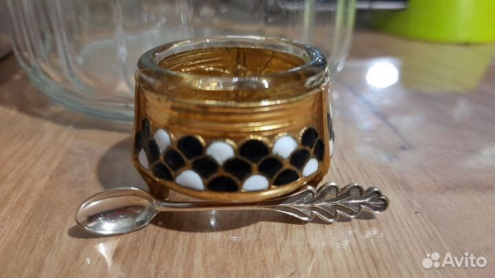 Солонка мельхиор СССР и серебряные ложки к ним