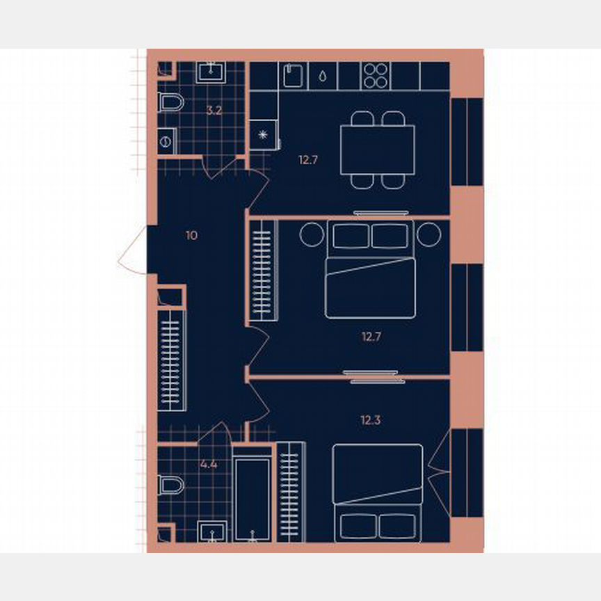 2-к. квартира, 55,3 м², 5/32 эт.