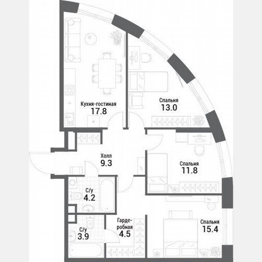 3-к. квартира, 79,9 м², 3/35 эт.