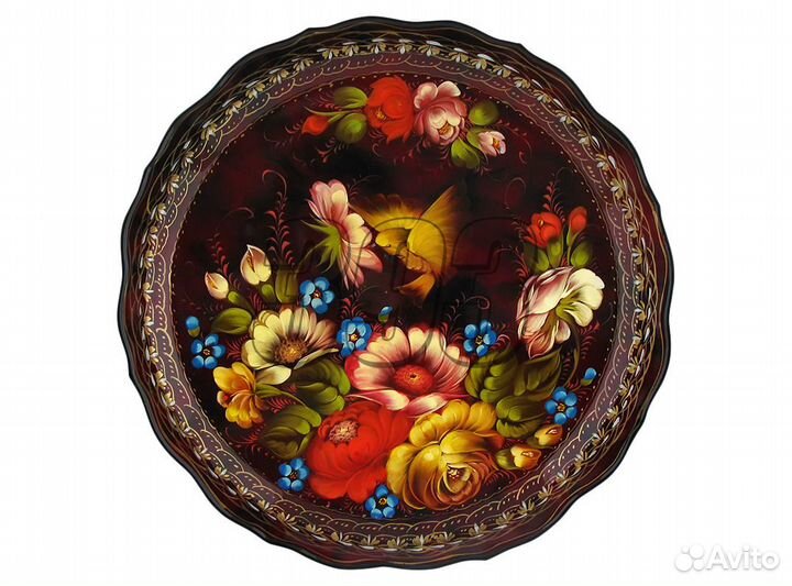 Поднос жостовский Колибри на красном (круг (24121)