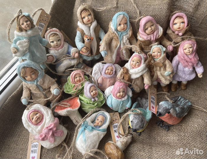 Ватные елочные игрушки под ретро, куклы, ручная р