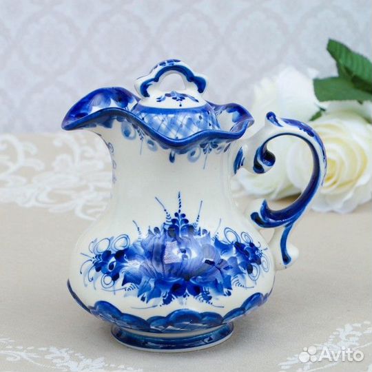 Кувшин 'Утро', гжель, фарфор, 18х16 см