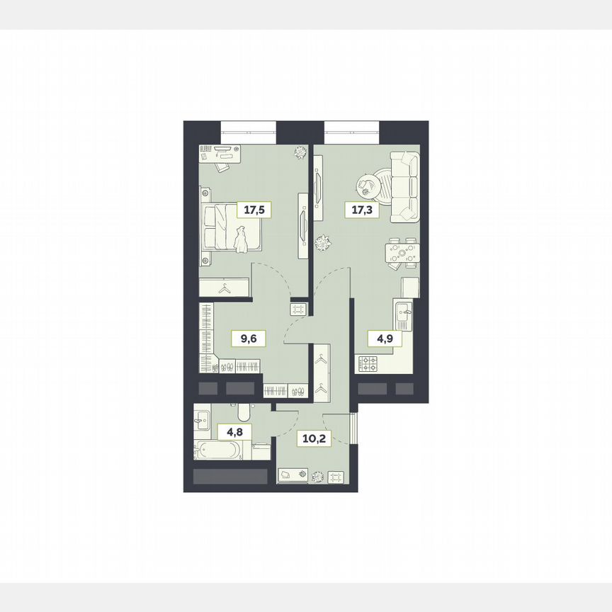 2-к. квартира, 64,3 м², 11/27 эт.