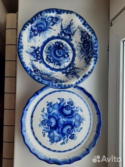 Тортница и ваза Гжель