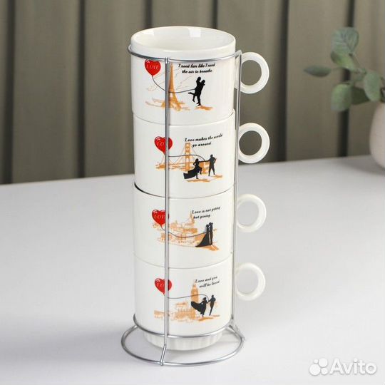 Набор кружек керамических на металлической подстав