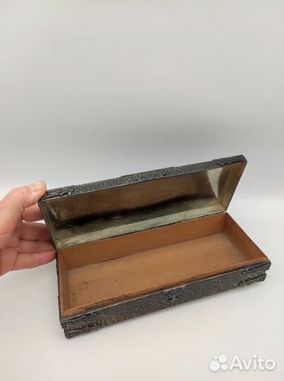 Табакерка, Коробочка для сигар, серебрение, дерево