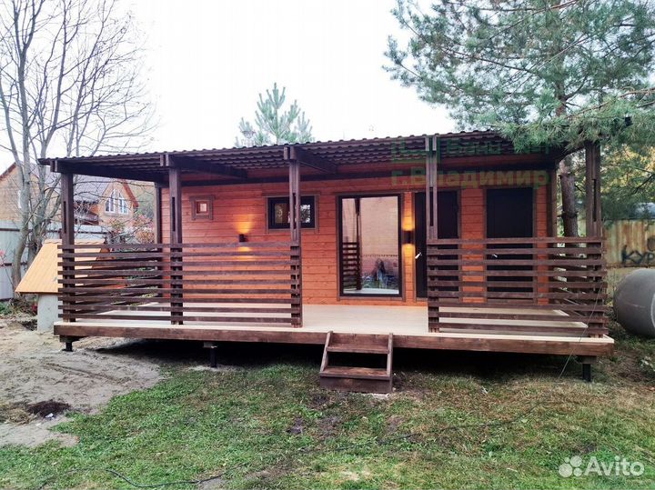 Готовая баня модульная 7 х2,35 м. c террасой 2 х 7