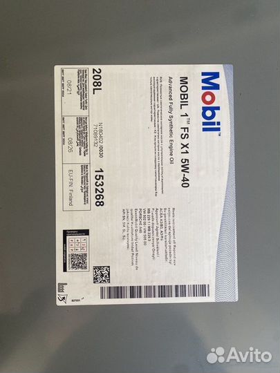 Моторное масло Mobil 1 FS X1 5W-40 / 208 л