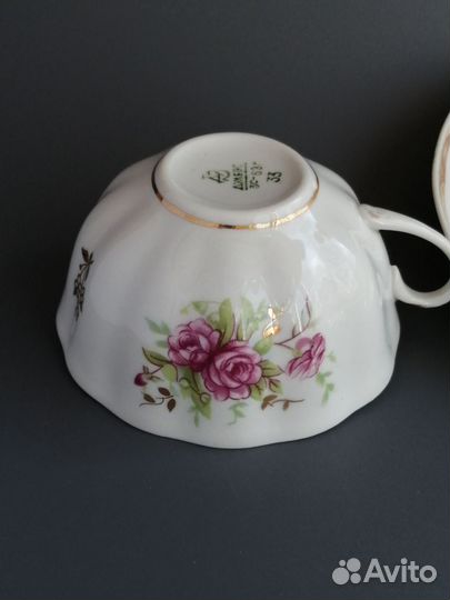 Чайная пара Дулево костяной фарфор ландыши розы