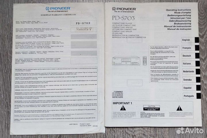 Pioneer PD-S703 Инструкция+гарант.т
