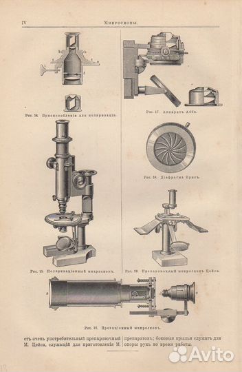 Гравюры. Литографии. 19 век. Германия. Микроскоп