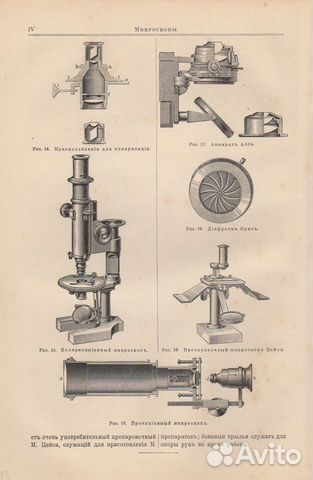 Гравюры. Литографии. 19 век. Германия. Микроскоп