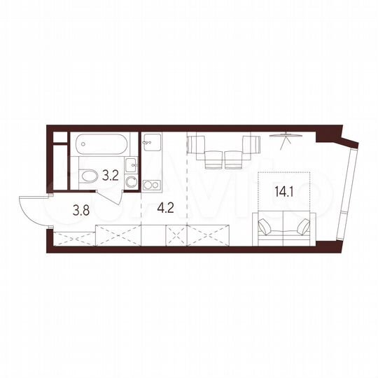 Квартира-студия, 25,3 м², 4/26 эт.