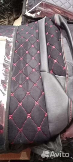 Чехлы Лада Гранта алькантара чёрно-краснкя Франт+