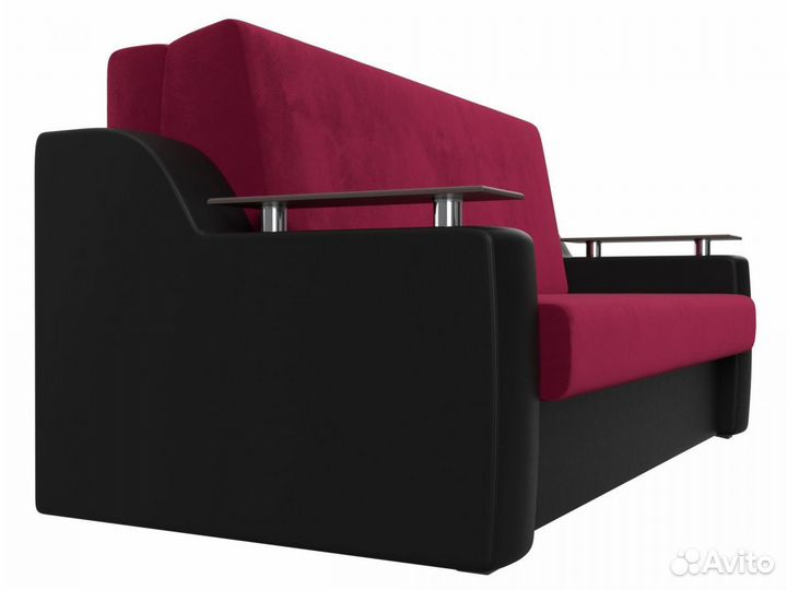 Диван прямой аккордеон Сенатор 140, микровельвет, экокожа, бордовый, черный