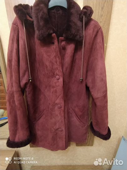 Натуральная дублёнка с капюшоном 46 р-р. Винтаж
