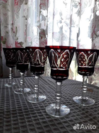 Фужеры, винтажный богемный хрусталь