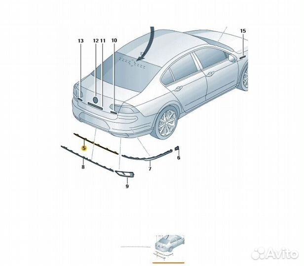 Молдинг задний центр VW Passat B8 3g0853835 / 3g08