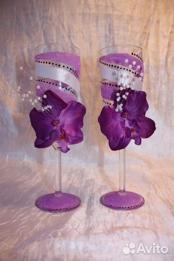 Свадебные бокалы фужеры ручной работы нежная орхид