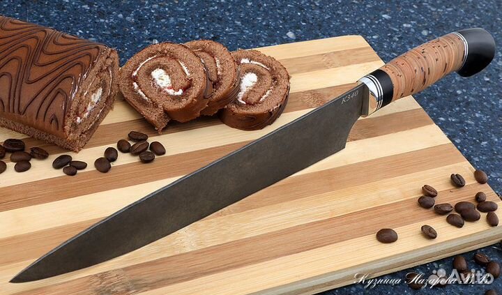Поварской нож № 14 сталь К340 береста черный граб