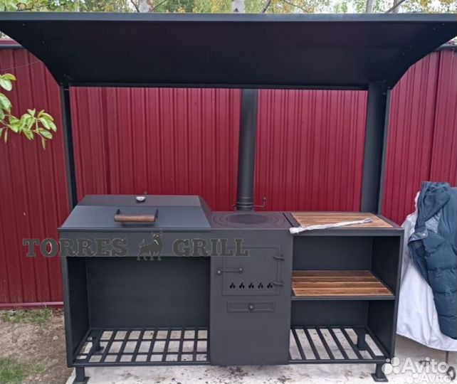 Мангал с печью под казан и крышей